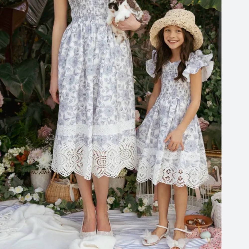 Ivy City Co Girls White Floral Eyelet Sundress